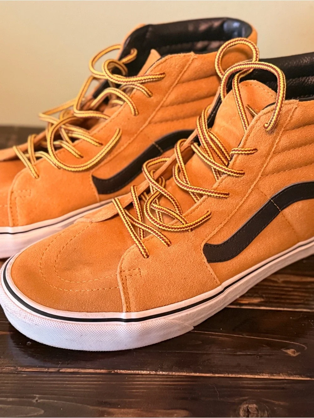 Vans High-Top Suede Sneakers in Wheat with Black Stripe